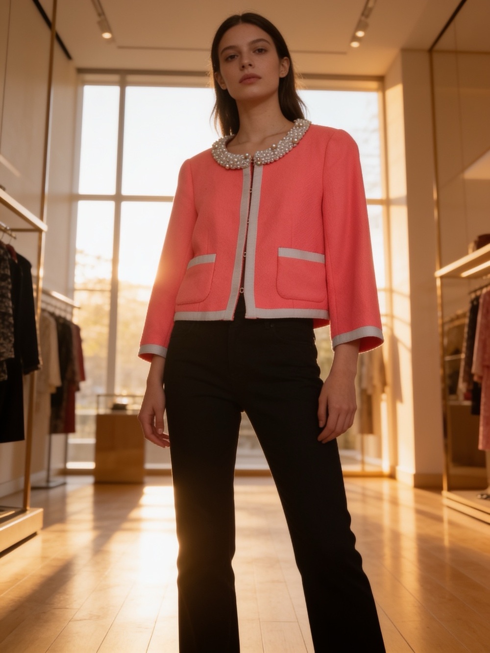 Max&Co Cropped Pearl-Collar Coral Blazerpink size 4
